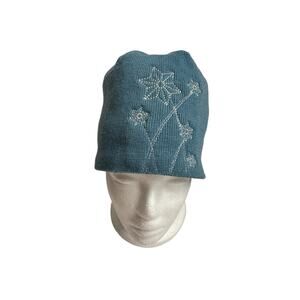 THE NORTH FACE Merino Wool Flower Embroidered Beanie Blue One Size Adult Fleece